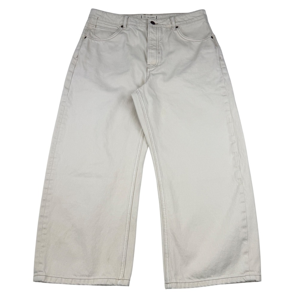 We The Free Deep Trance Dropped Boyfriend Jeans Womens 30 Cream Wide Leg Denim